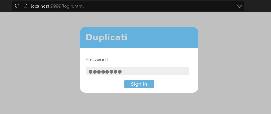 Duplicati login page